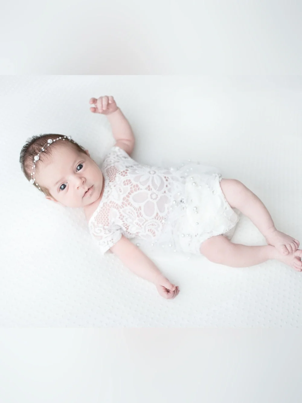 Custom Newborn Pearl Lace Romper & Headband